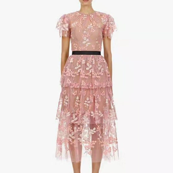 Self-Portrait Crew Neck Floral Embellished Midi -  www.threedaughtersproperties.com